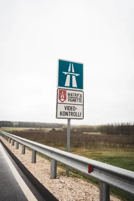 Hungary motorway sign showing Matrica Vignette logo with Video-Kontroll warning indicating electronic vignette enforcement by camera